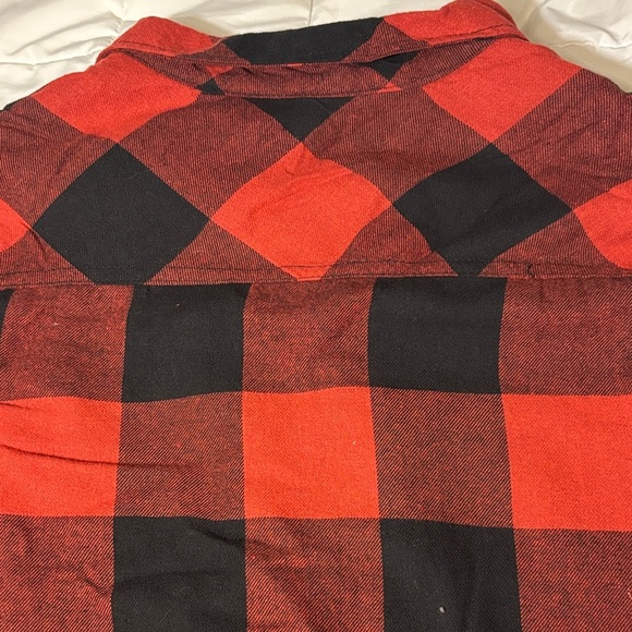Red and Black Buffalo Plaid Fleece Lined Flannel Button-Up Shirt Shacket - Picture 12 of 14